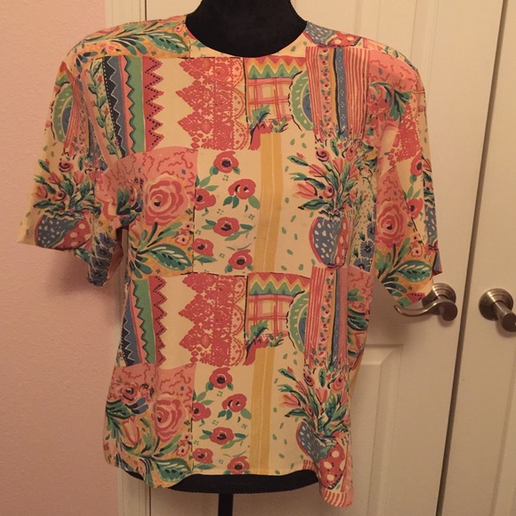 100% Silk Blouse Sz Large - Picture 1 of 4