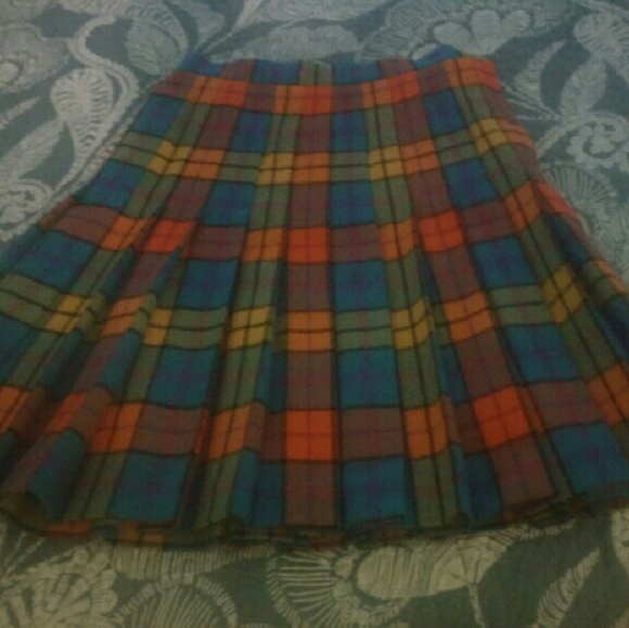 Vintage Escada pleated wool plaid skirt