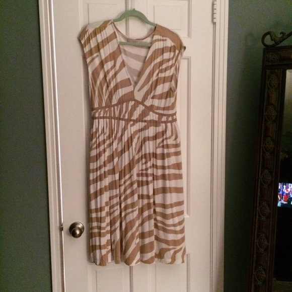 Loft tan and white print dress size 14