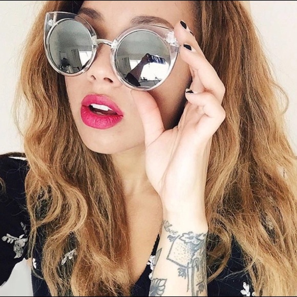 Mila Clear Mirrored Silver Cat Eye Sunglasses - Picture 2 of 3