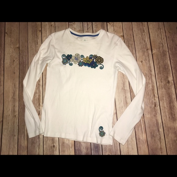 Vera Bradley Long Sleeve White Blue Flower Top! XS