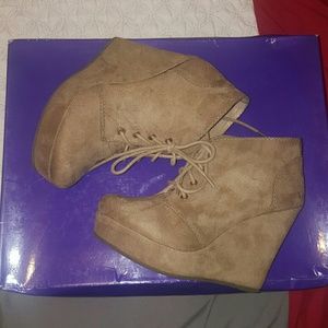 Taupe Wedge Winter Booties