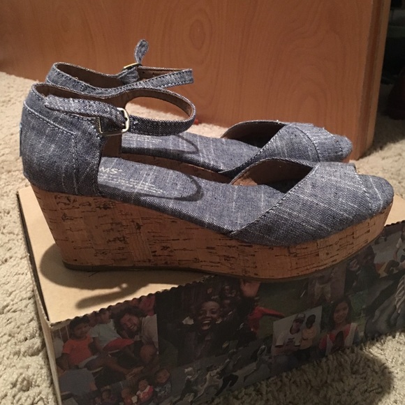 TOMS Chambray Platform Wedges