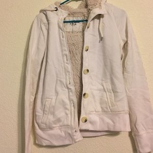 White Abercrombie and Fitch jacket. Faux fur lined