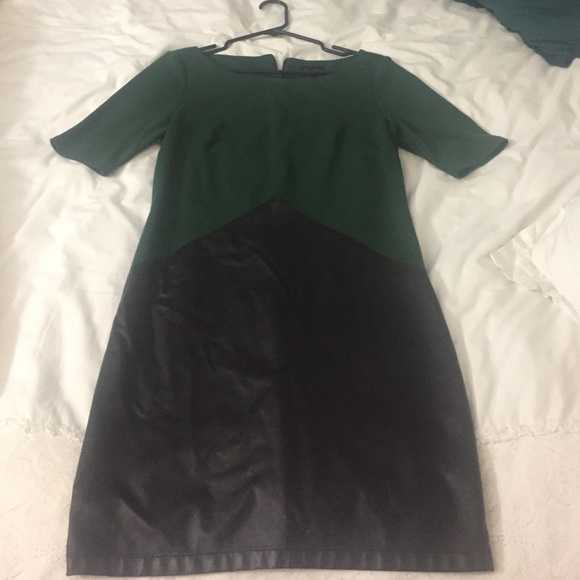 Green and black knee length dress
