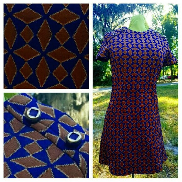 1960's Geometric-Knit Vintage Gemstone Dress
