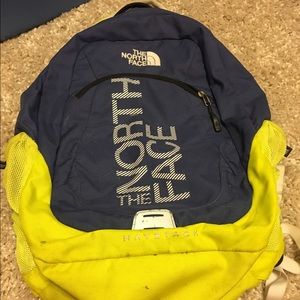 Navy and Yellow North Face Backpack