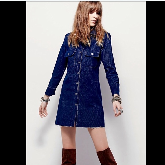 Free People navy blue Washed Corduroy Dress Coat M - Picture 3 of 4