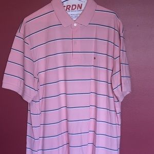 Pink, blue and white striped Tommy Hilfiger Polo