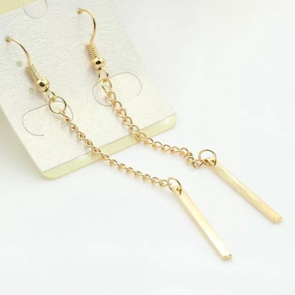 Gold Long Bar Earrings - Picture 2 of 3