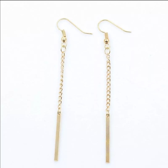 Gold Long Bar Earrings - Picture 3 of 3