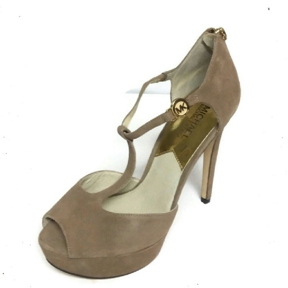 Michael Kors Shoes - Michael Kors Taupe Tan Suede Tstrap Steletto