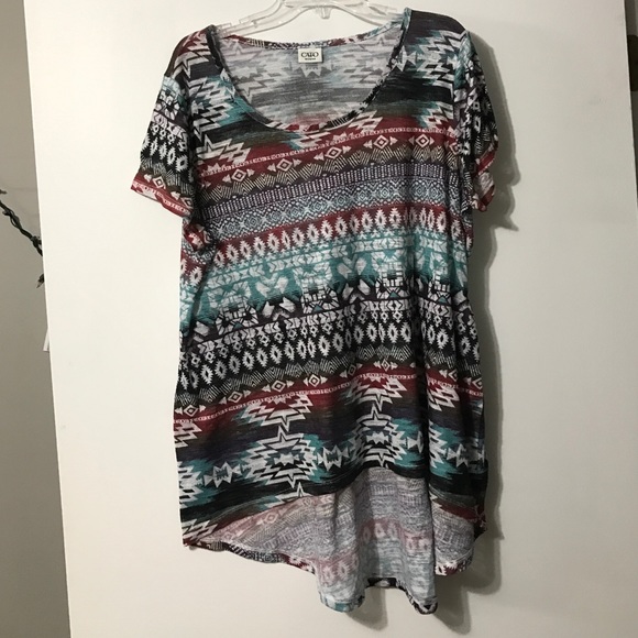Cato women high - low Aztec print shirt