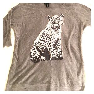 WHBM 3/4 sleeve long fitted Leopard sweater