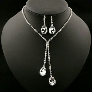 Diamond clear crystal drop necklace jewelry set
