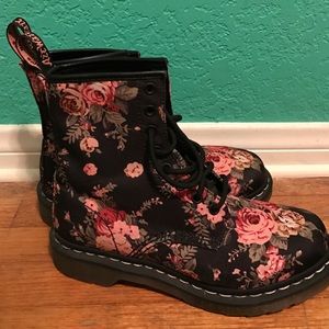Black and pink floral print Dr. Martens