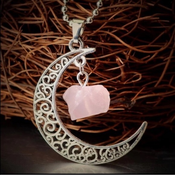 Rose Quartz Vintage Moon Necklace