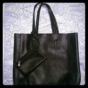 Black Soft Faux Leather Tote Bag w/ suede interior