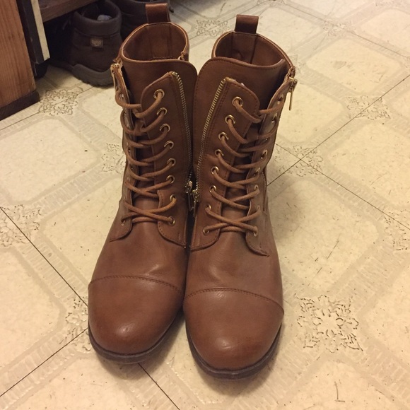 Brown combat boots