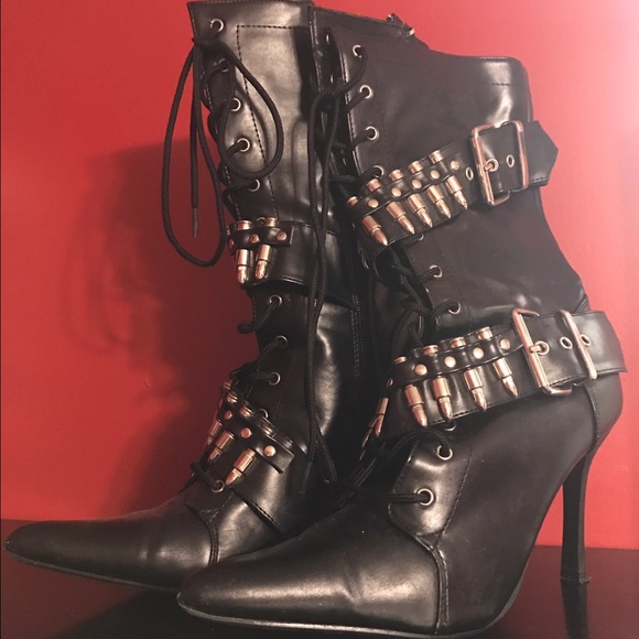 Black boots with silver detail straps