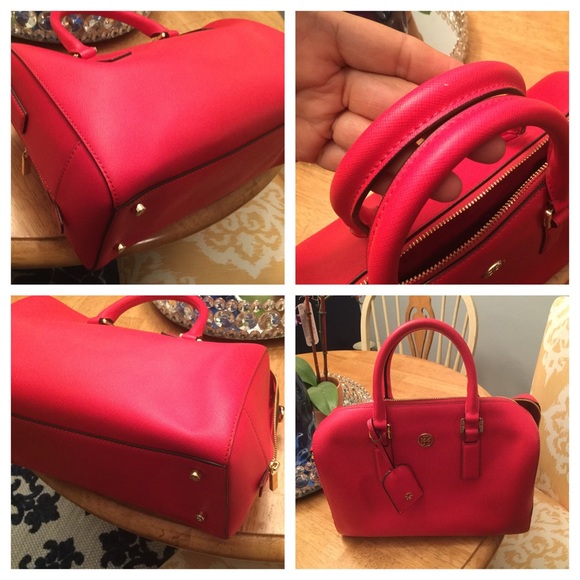 X SOLD Tory Burch Christmas Red Middy Satchel X - Picture 2 of 4