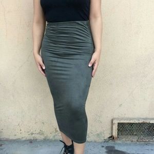 Midi Suede Olive Skirt