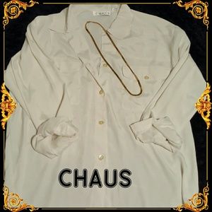Chaus cream off white long sleeve silky blouse