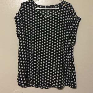 Polka Dot Button Trim Top