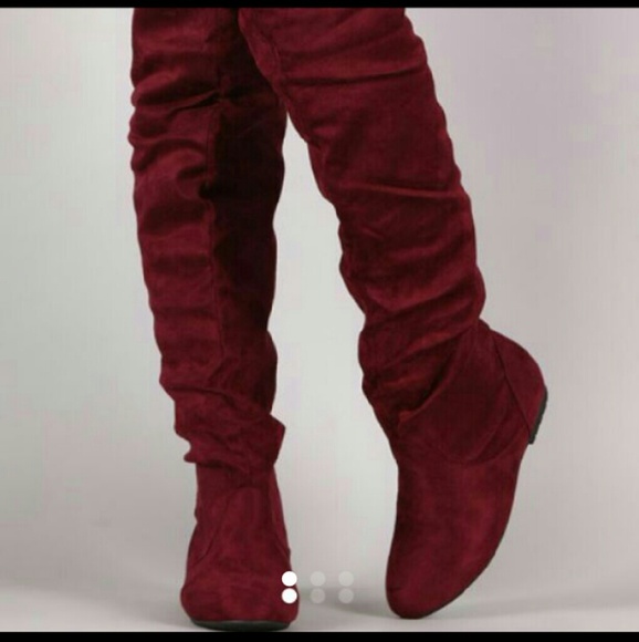 Burgundy thigh high boots