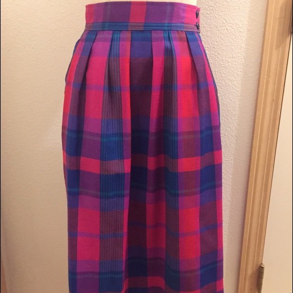 Miss Pendleton plaid pink blue skirt 25in waist