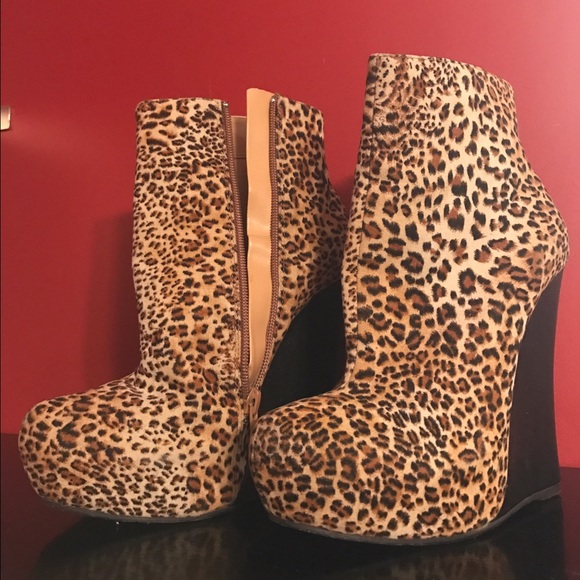 Cheetah print platform booties
