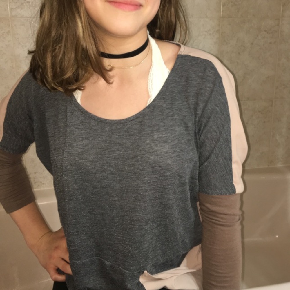 Color block grey and cream blouse