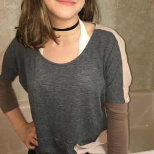 Color block grey and cream blouse