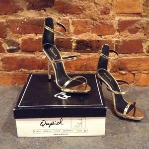 Gold Metallic Opened-toe heels by Qupid