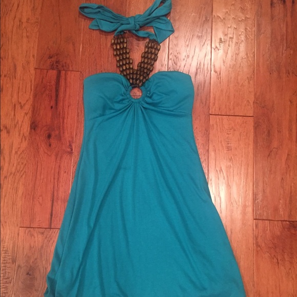Blue halter dress with beading
