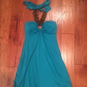 Blue halter dress with beading
