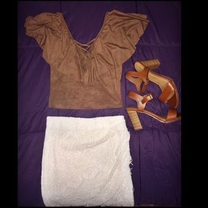 Brown suede criss cross crop