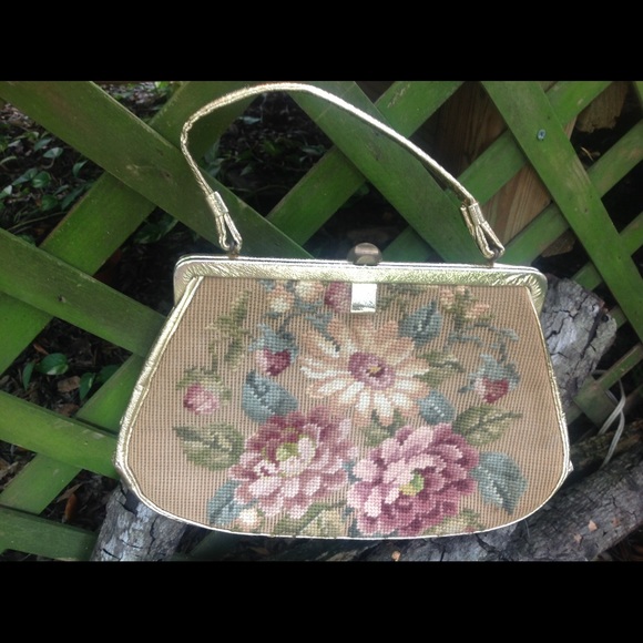 Vintage Parisian roses needlepoint handbag
