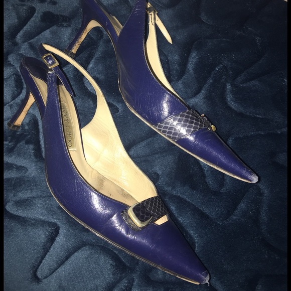 Jimmy Choo Navy Kitten Heel Leather Pumps 👠