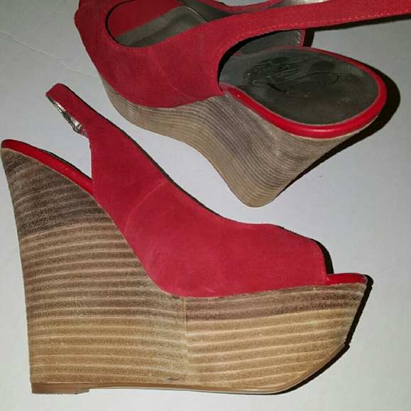 Fergie red suede platform wedges