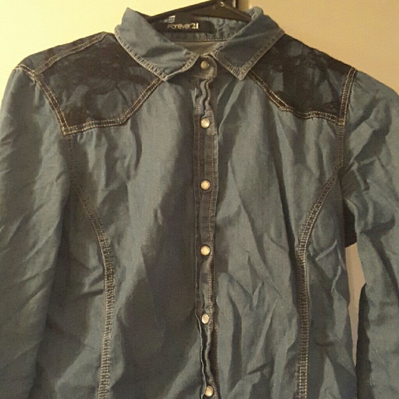 F21 chambray lace button up shirt