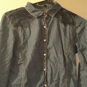 F21 chambray lace button up shirt