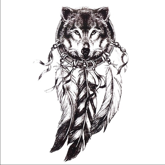 Temporary oversized tattoo wold dream catcher