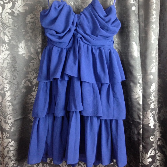Lulu's blue halter/ruffles/keyhole/skater dress