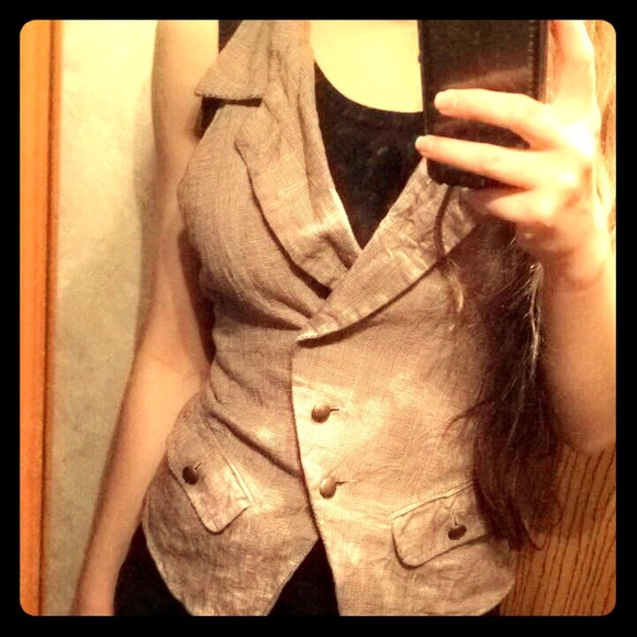 Tan & red pinstripe vest