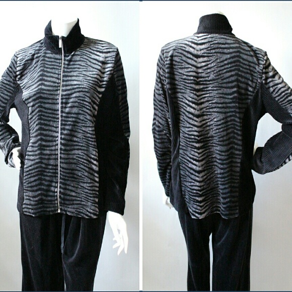 NWT Jones NY  Black & Gray Velor Jacket sz XL. - Picture 2 of 2