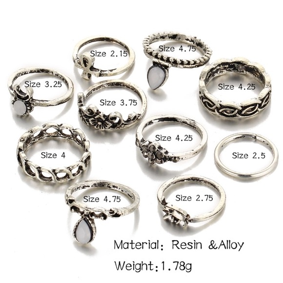 set of 10 boho bohemian style rustic rings - Picture 2 of 3