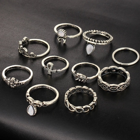 set of 10 boho bohemian style rustic rings - Picture 3 of 3