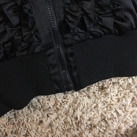 Black Ruffle Front Satin Jacket - Picture 4 of 4