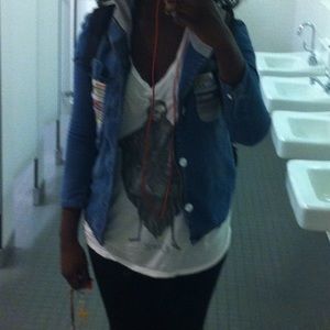 Denim jacket with tribal pattern